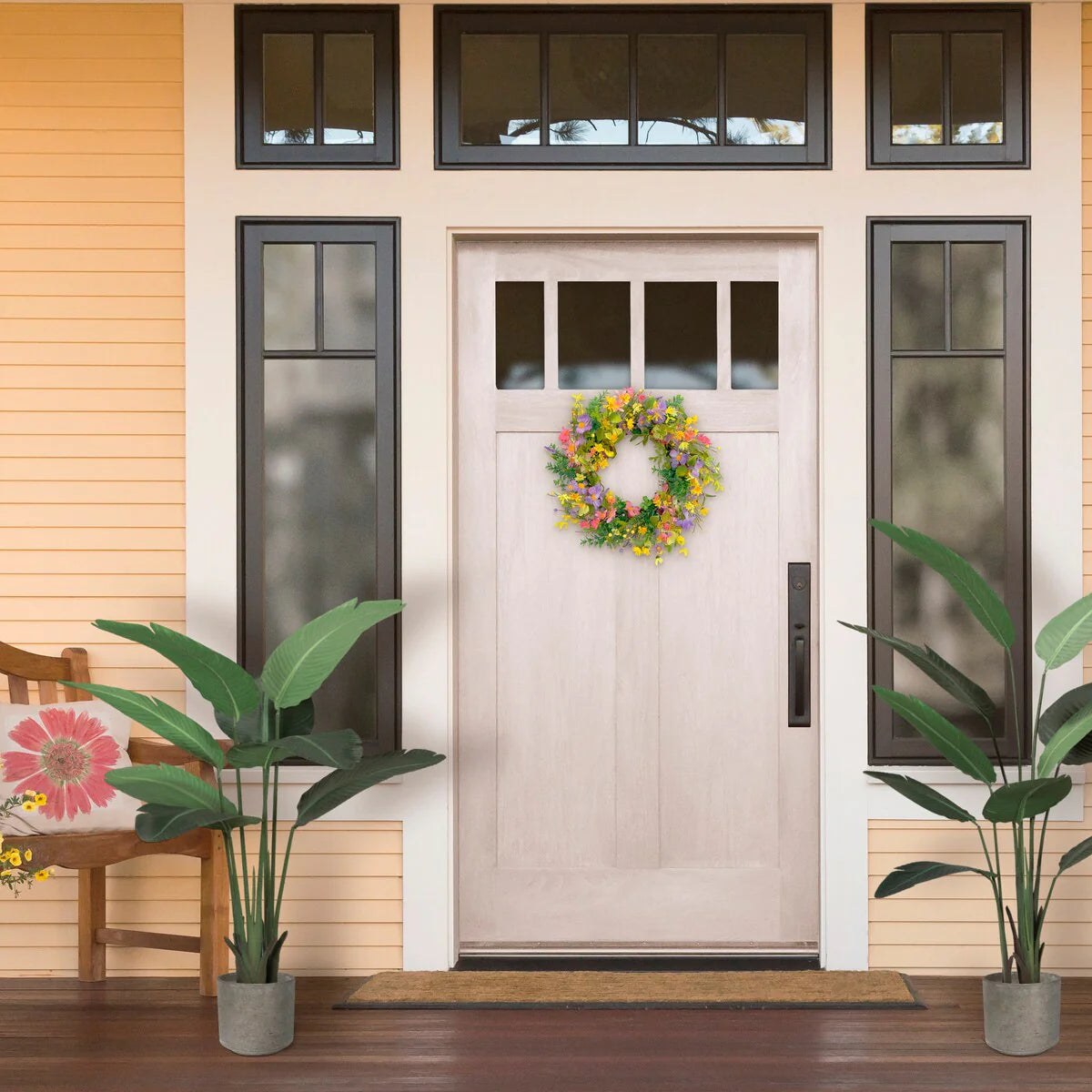 Puleo International 24" Artificial Daisy Floral Spring Door Wreath, Multicolor