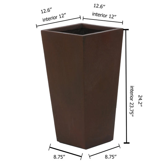 Rustic Brown MgO Tall Tapered Planter with Drainage Hole and Plug - 24.2" H