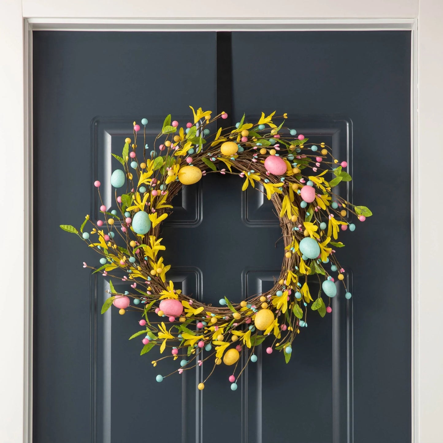 Glitzhome 22"D Artificial Easter Spring Eggs Berries Wreath for Front Door Wall Decor