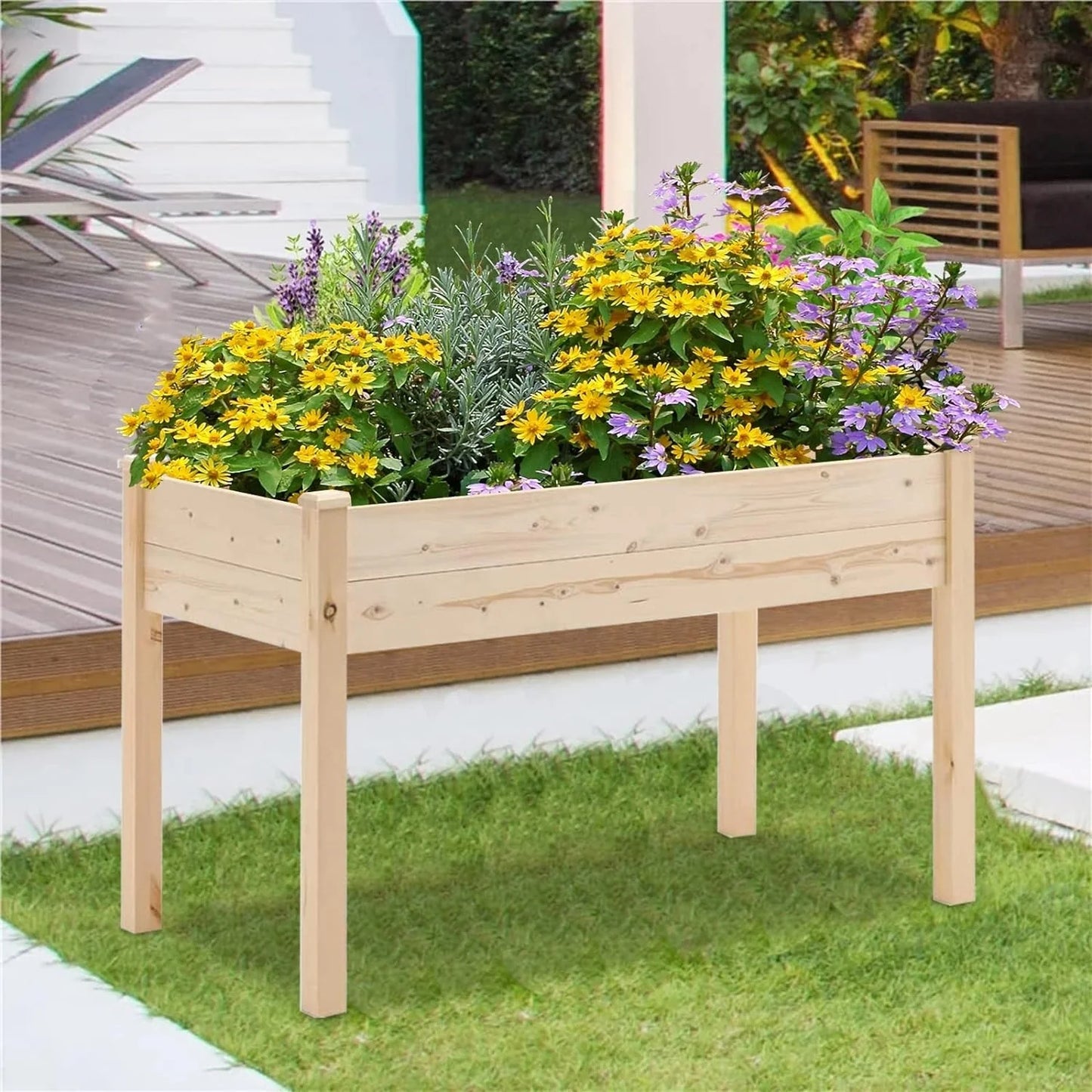 SUNCROWN Outdoor 4 FT Wooden Raised Garden Bed Elevated Planter Box