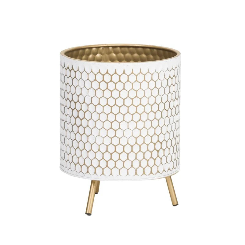 Honeycomb Mid-Century Modern Indoor Metal Pot Planter with 3-Leg Metal Base