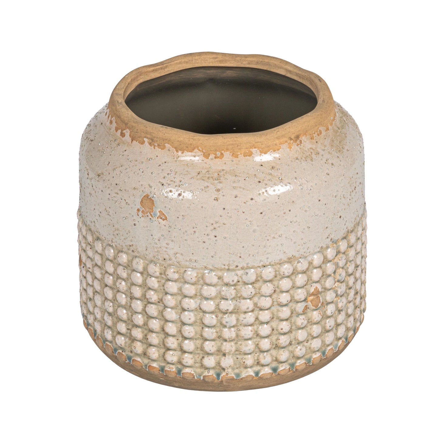 Round Terra-cotta Hobnail Planter Vase with Heavily Distressed Finish