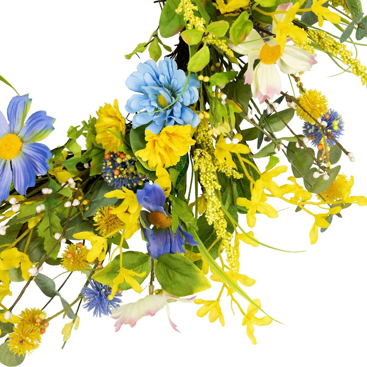 Daisy and Cosmos Floral Spring Wreath - 24" - Yellow and Blue