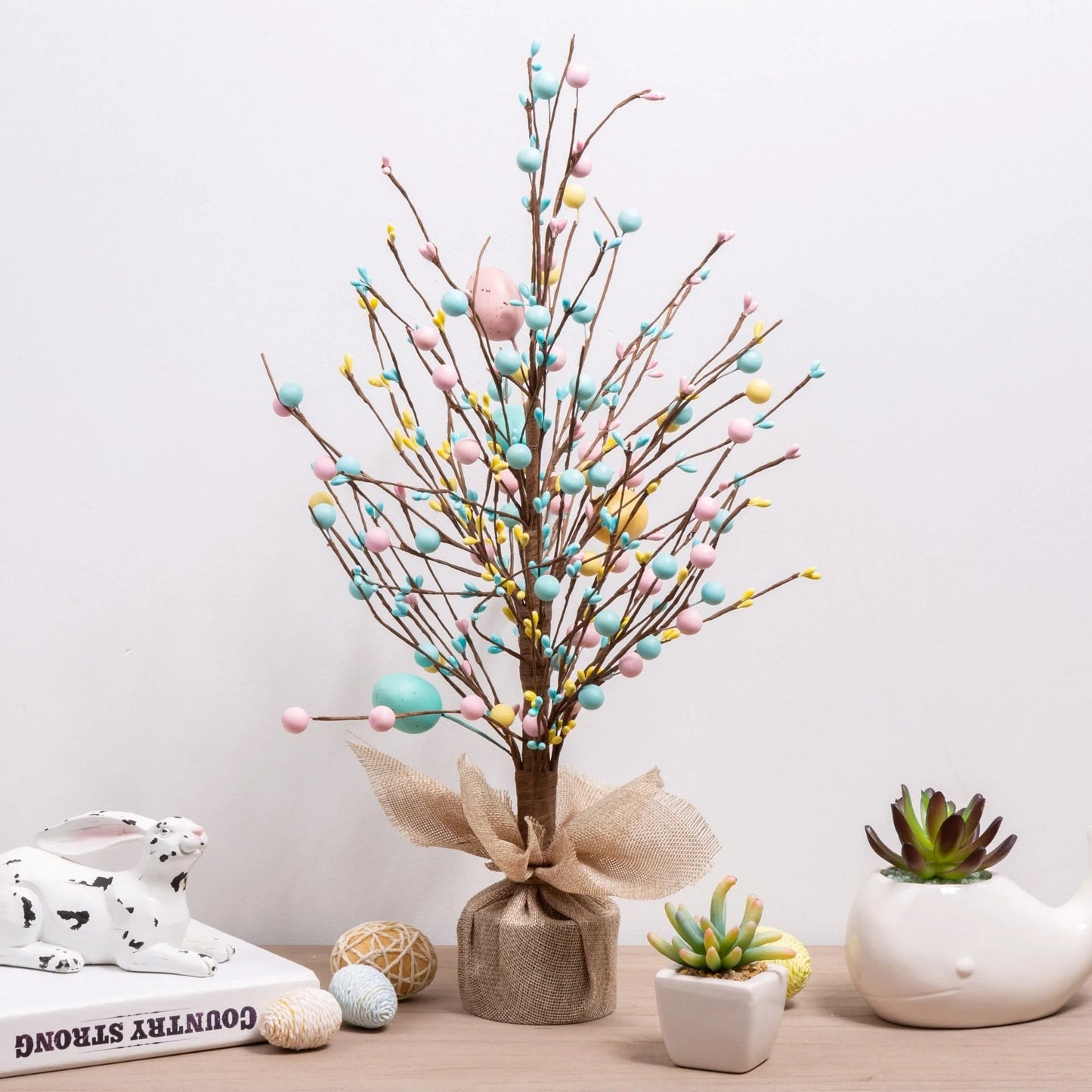 Glitzhome 18"H Easter Eggs Blossom Table Tree Spring Artificial Plants Centerpieces