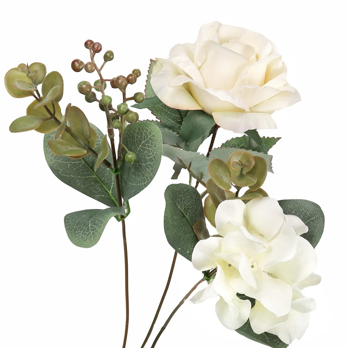 Set of 2 Cream Ivory Artificial Mixed Rose Hydrangea Flower Stem Bush Bouquet 19in - 19" L x 12" W x 12" DP