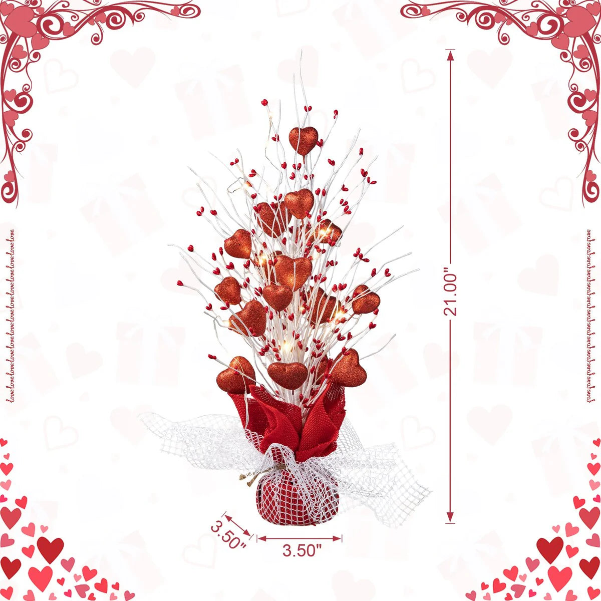Glitzhome Heart Berry & Fleur-de-Lis Tree Valentine's & Mardi Gras Tree