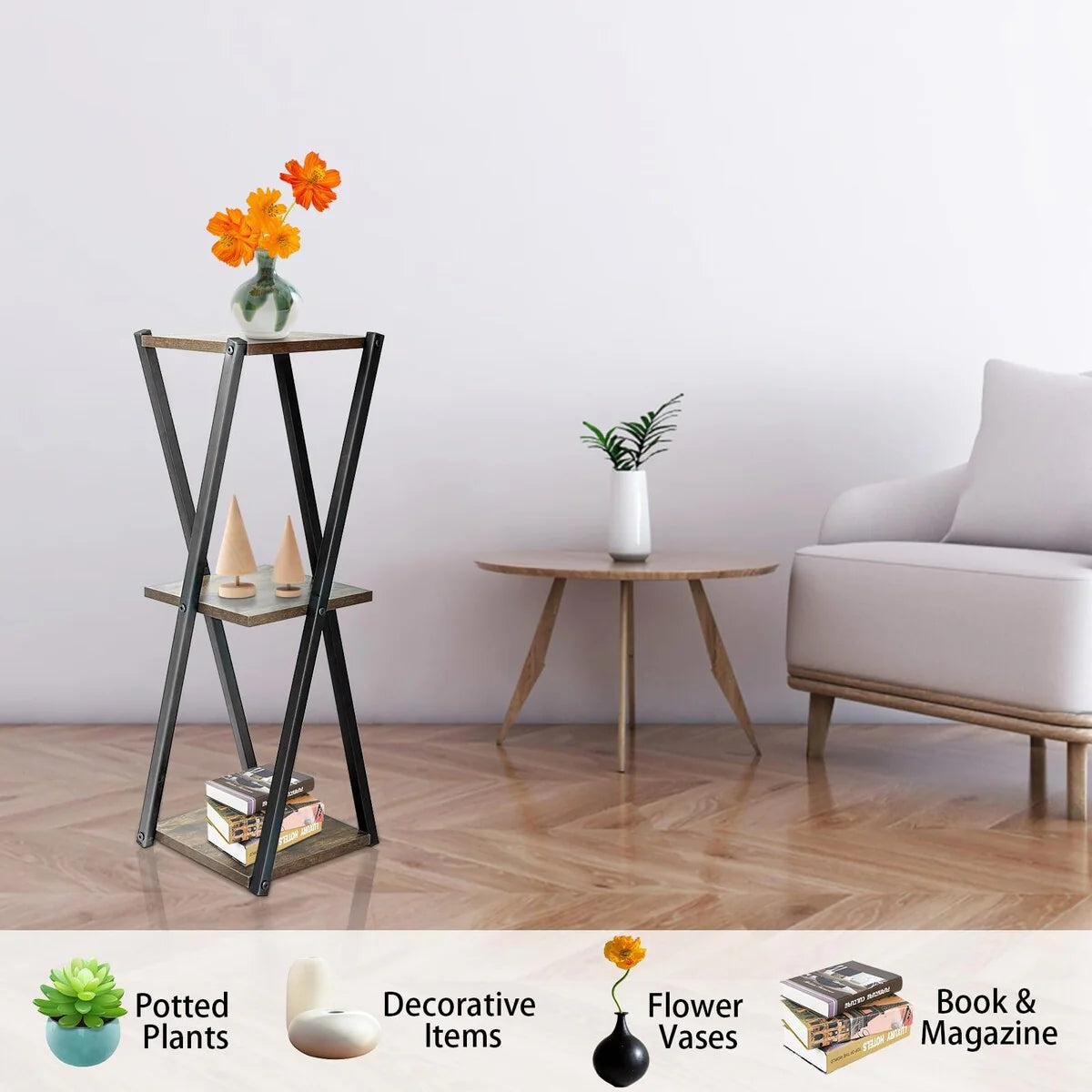3 Tier Metal Wood Plant Stands for Indoor Plants Multiple, Tiered Potted Plant Shelf Corner Flower Stand