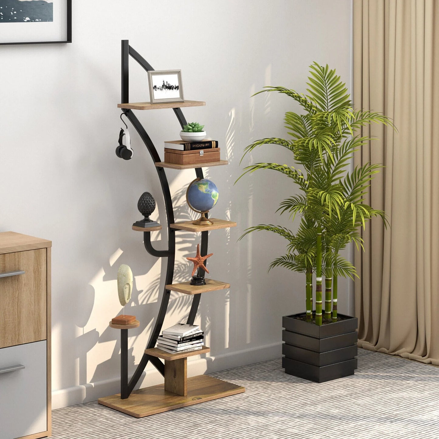 Gymax 6 Tier 9 Potted Metal Plant Stand Rack Curved Stand Holder