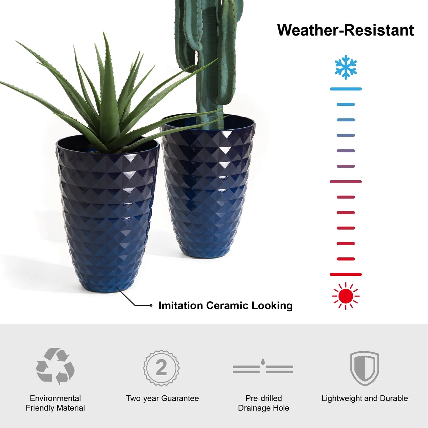 Glitzhome Oversized Eco-Friendly PE Tall Planter Porch Flowerpot (Set of 2)