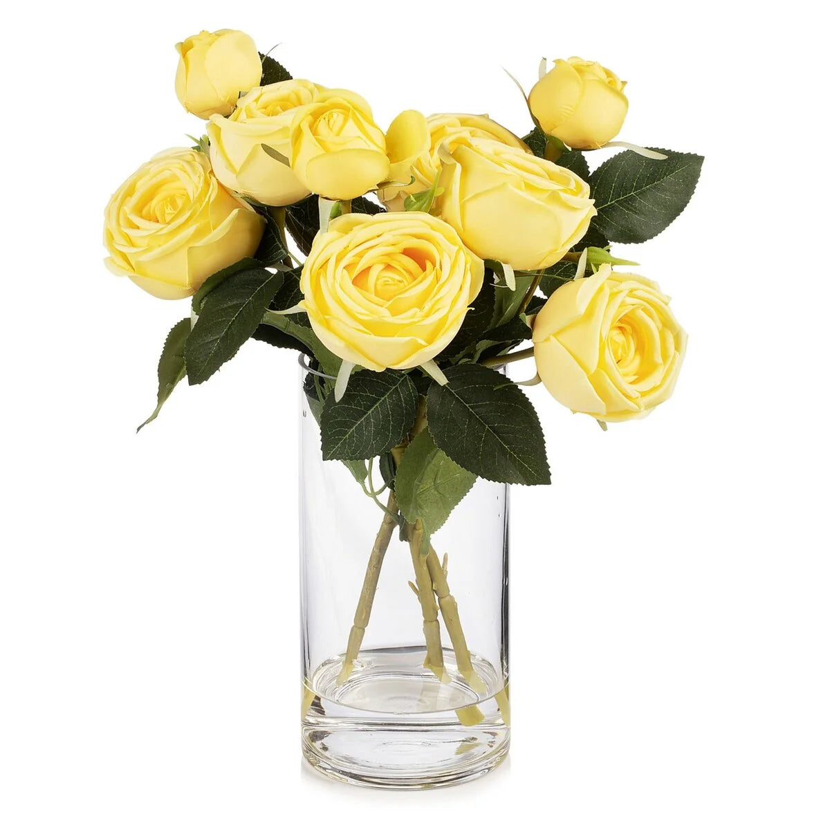 Enova Home Artificial Silk Rose Flowers in Clear Glass Vase with Faux Water for Home Office Wedding Decoration - N/A