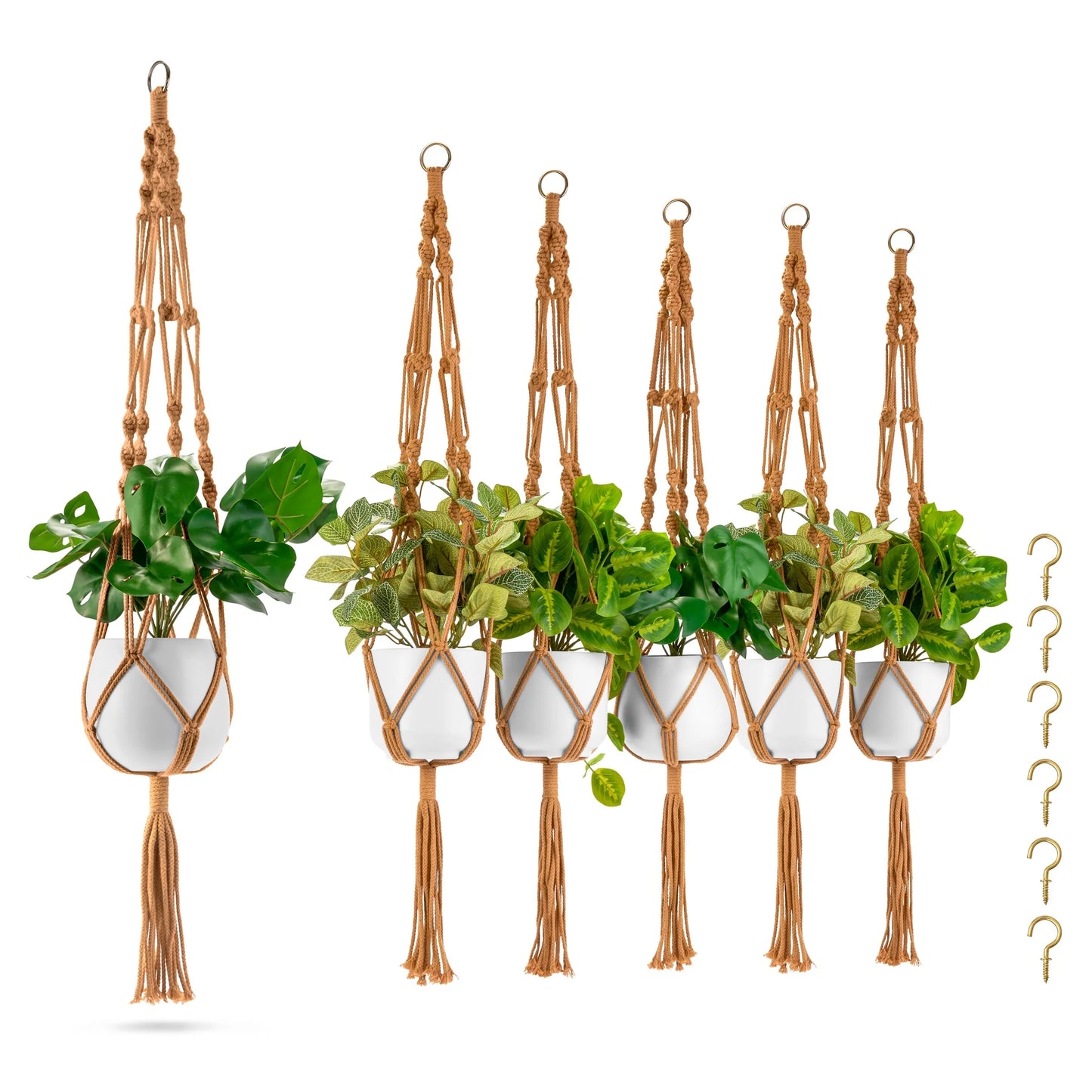 Macrame Plant Hanger (4, 6, 8 Pack) Indoor Outdoor Hanging Plant Pots Cotton Rope, Elegant for Home, Patio, Garden
