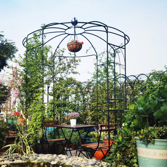 Metal Garden Arch Iron Arbor Trellis Birdcage Shape Pergola for Outdoor Ceremony, Wedding Pavilion