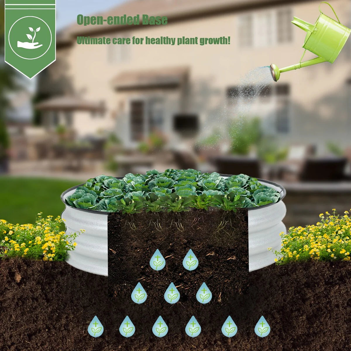 Aoodor Round Raised Garden Bed -Set Of 2-Silver