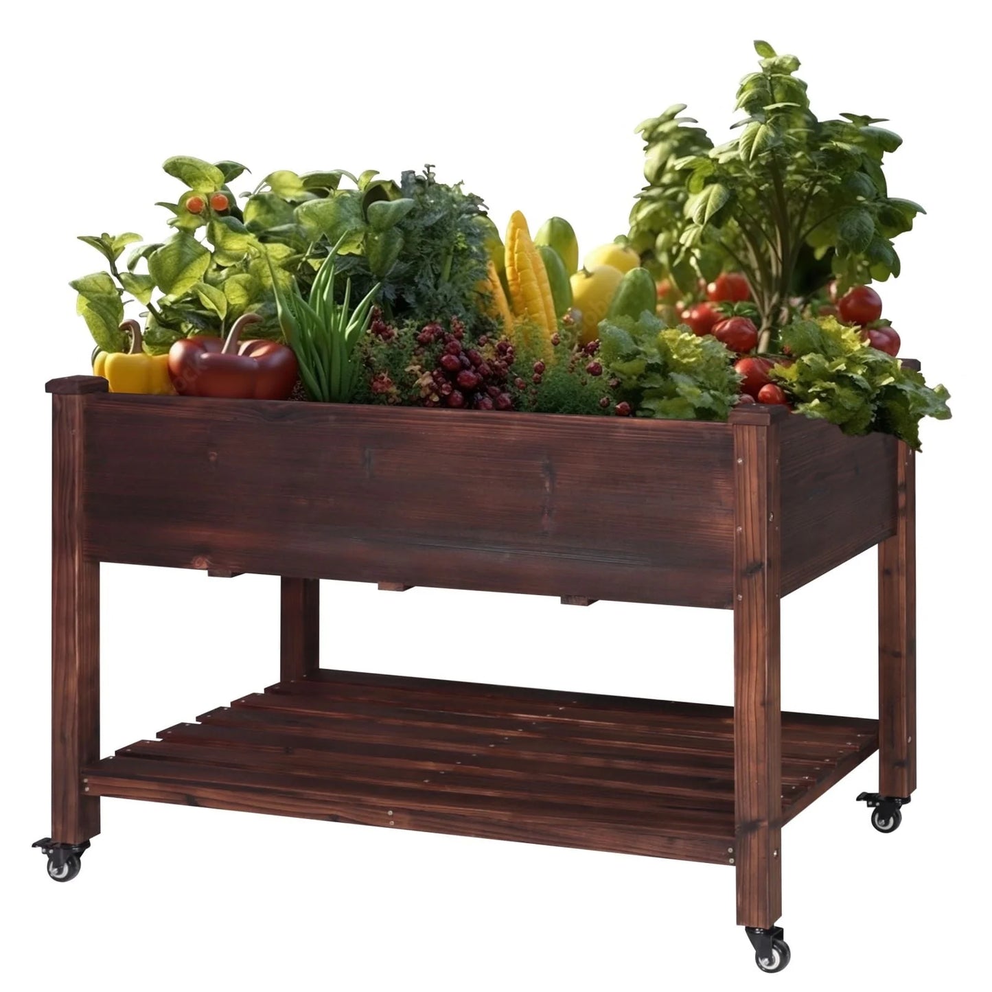 VEIKOUS Wood Raised Garden Bed Planter Box with Four Wheels and Legs, 46.8''W x 22.4''D x 33''H - 46.8''W x 22.4''D x 33''H