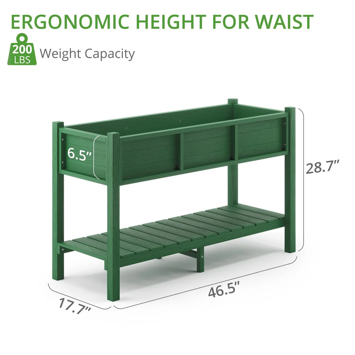 LUE BONA Patio Plastic Raised Elevated Garden Bed HDPS Planter Box Stand with Storage Shelf and Legs