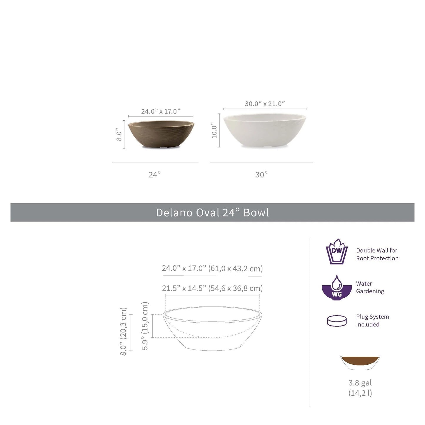 Delano Indoor Outdoor Oval-shaped Planter Bowl