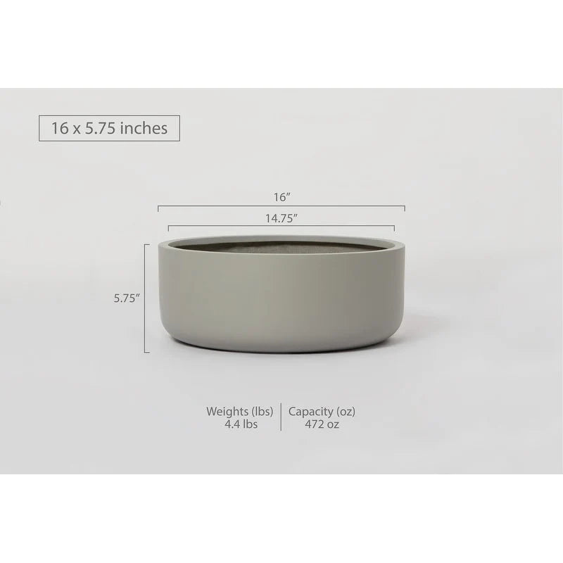 Indoor/Outdoor Large Nordic Minimalist Fiberstone Lightweight Round Bowl Planter Pot - 16, 12 inch Matte Finish