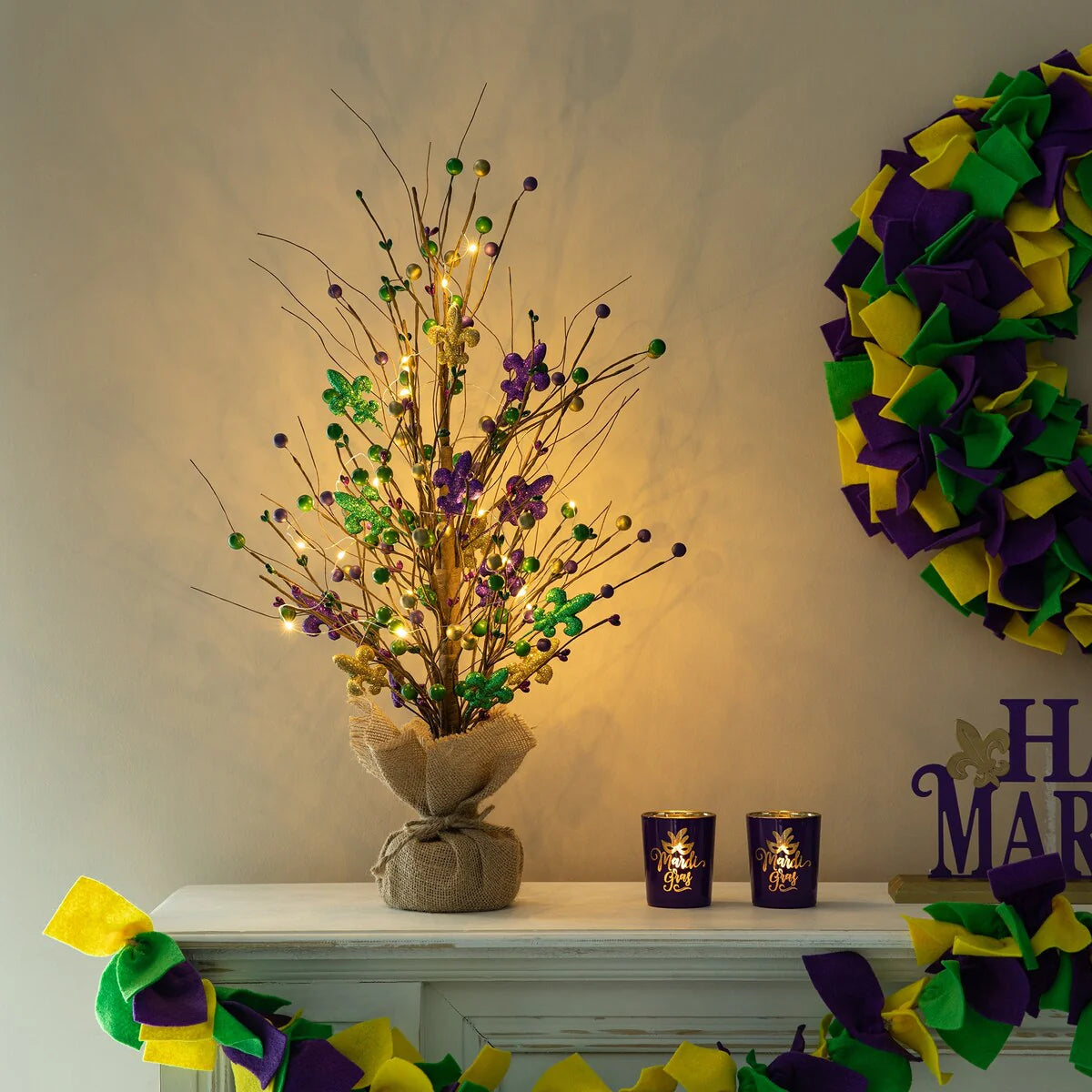 Glitzhome Heart Berry & Fleur-de-Lis Tree Valentine's & Mardi Gras Tree