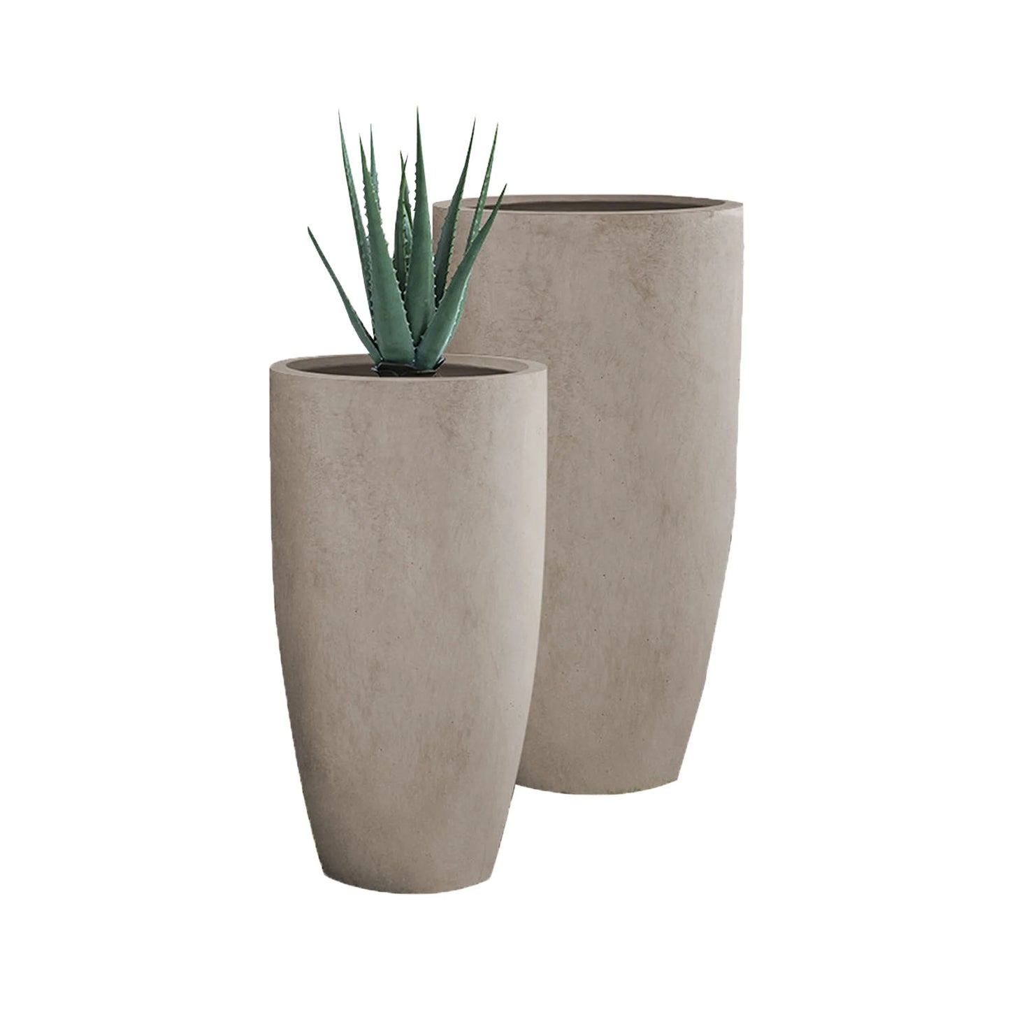 Kante 31.4" and 23.6"H Weathered Finish Concrete Tall Planters (Set of 2), Large Outdoor Indoor