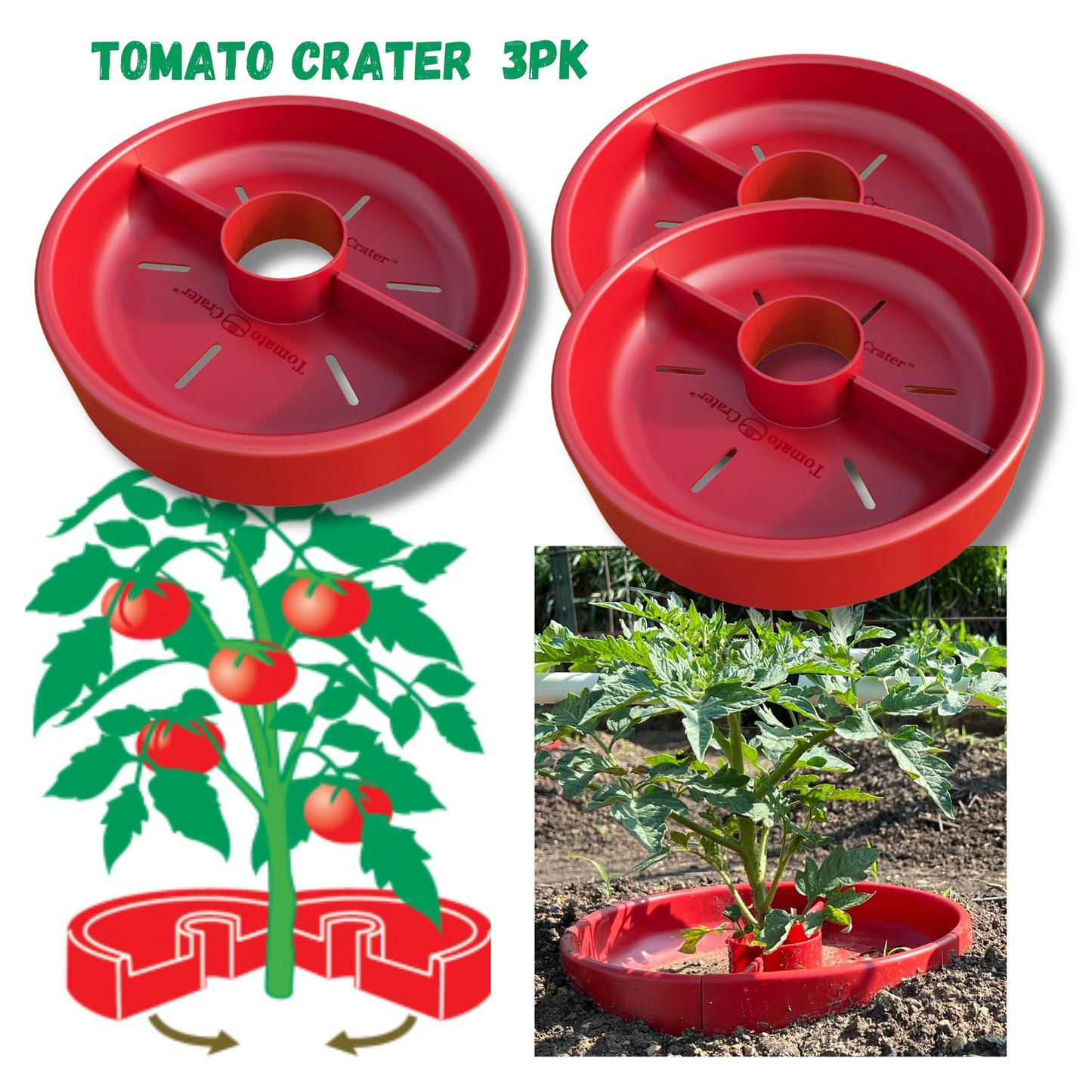 Tomato Crater Gardening Tool for Healthier Tomatoes, 12” Red