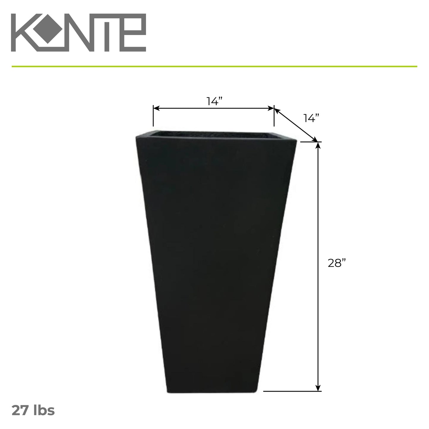 Kante 28 in. Tall Burnished Black Lightweight Concrete Modern Tapered Tall Square Indoor/Outdoor Planter