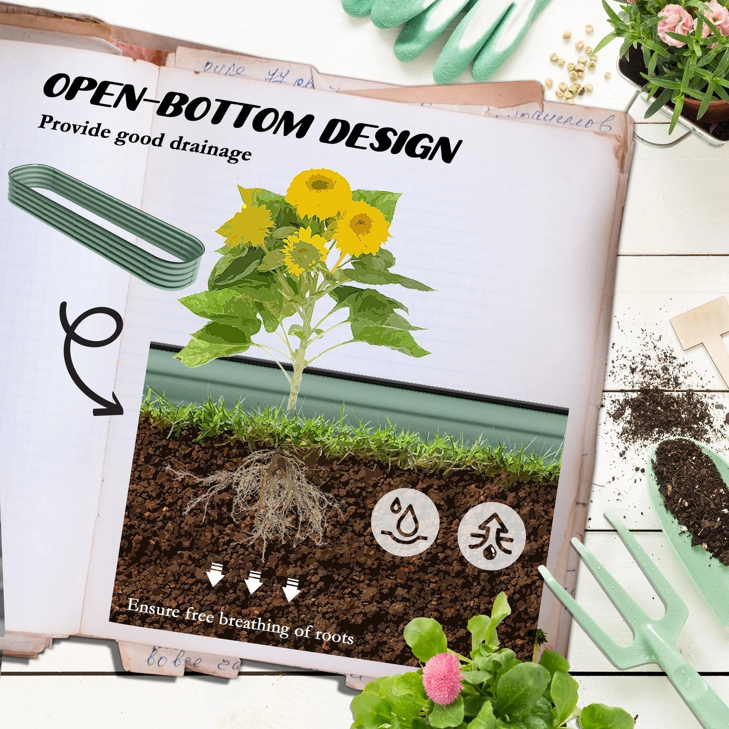 Outsunny 7.9' x 2' x 1' Galvanized Raised Garden Bed Kit, Outdoor Metal Elevated Planter Box with Safety Edging