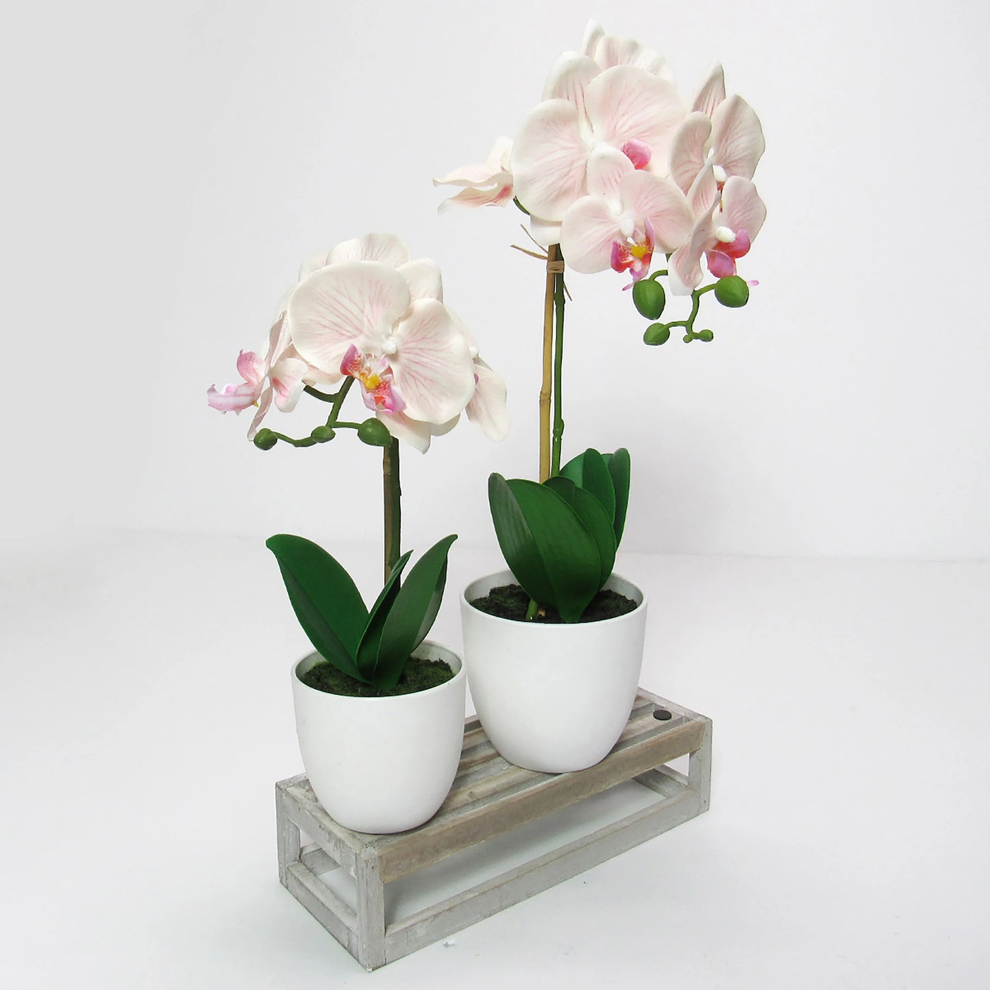 Artificial Phalaenopsis Orchid Flower Arrangement in White Pot 17in