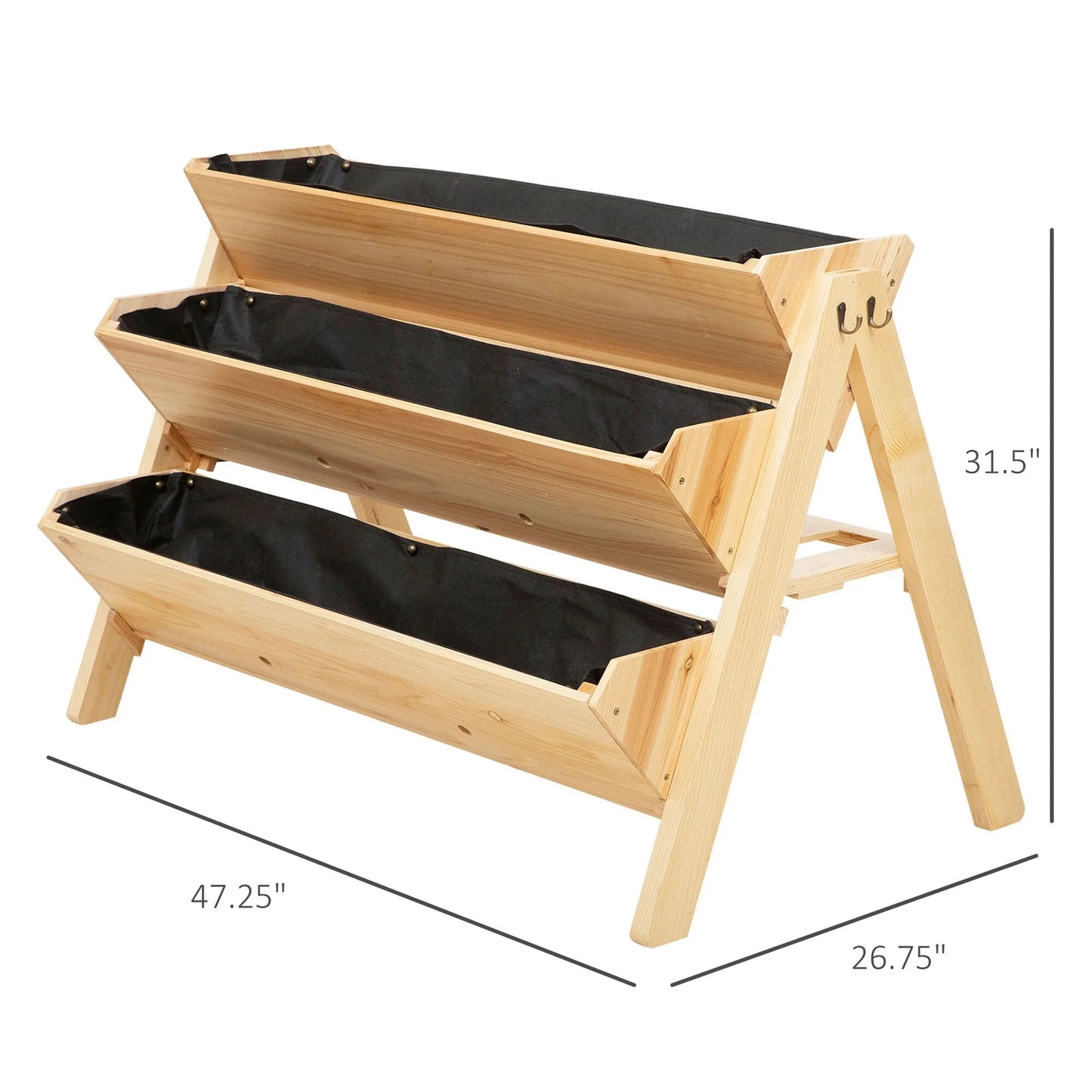 Outsunny 47" x 27" x 32" 3-Level Wooden Plant Stand & Raised Garden Bed with Hooks & Clapboard for Tools