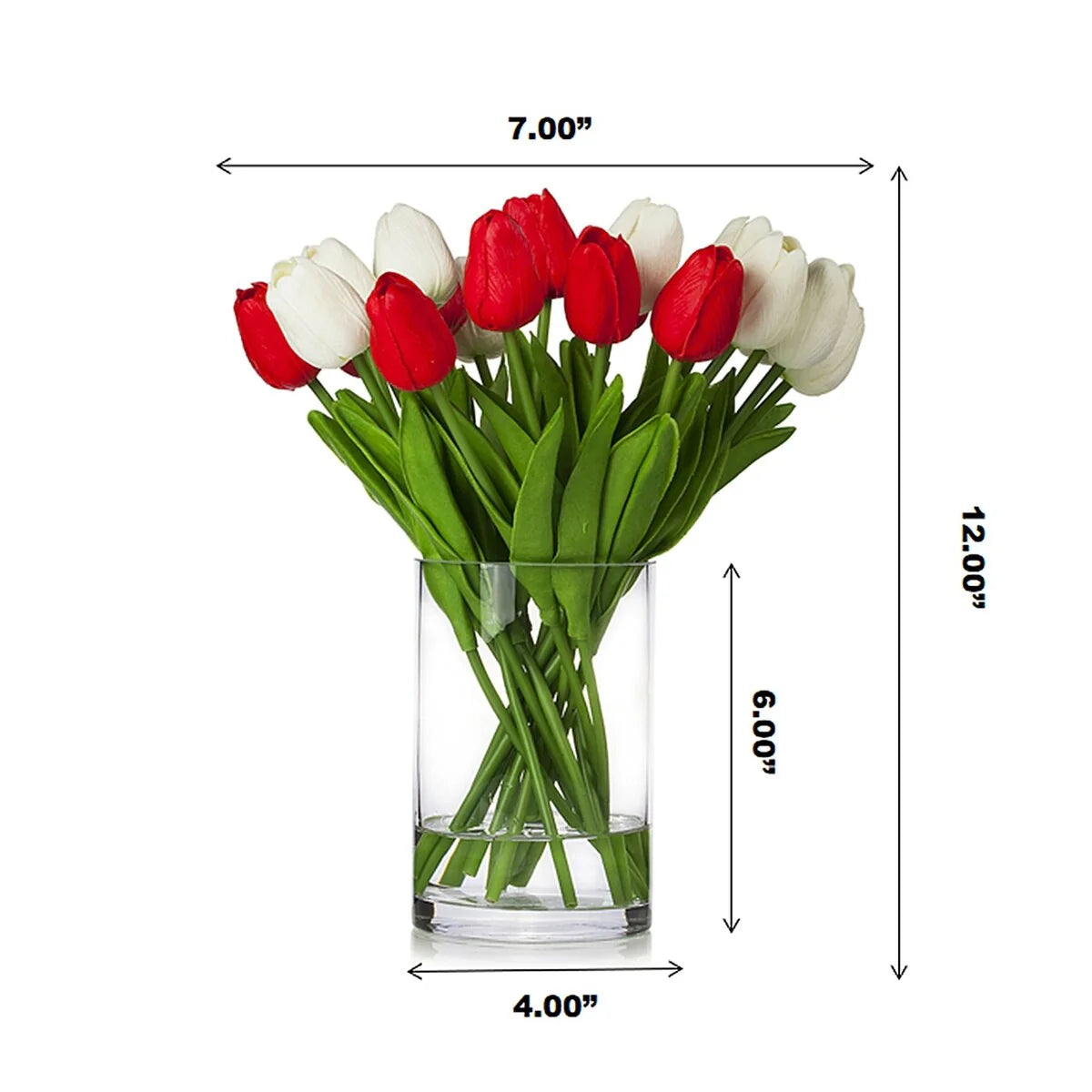 Enova Home 20 Pieces Artificial Real Touch Tulips Fake Silk Flowers Arrangement in Glass Vase with Faux Water for Home Decor