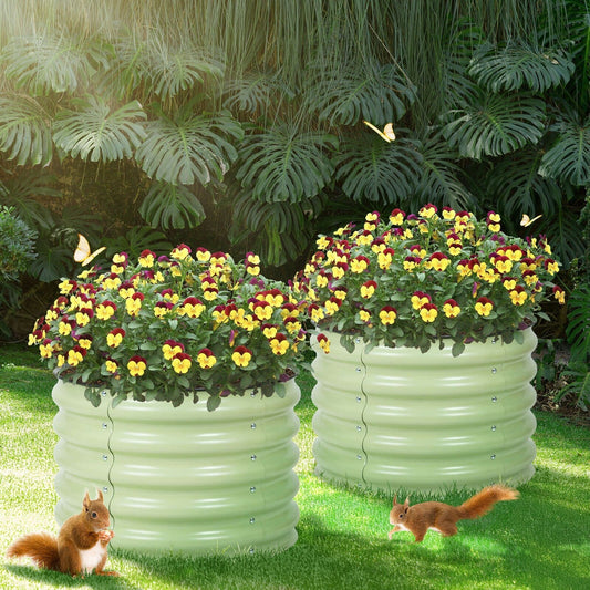 Aoodor 16.7'' Tall Aluzinc Metal Raised Garden Bed 24'' Round - Outdoor Garden Planter Box for Vegetable, Flower, Herb