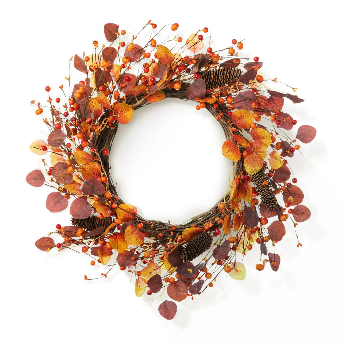 Glitzhome 22"D Fall Eucalyptus Berry Wreath for Thanksgiving
