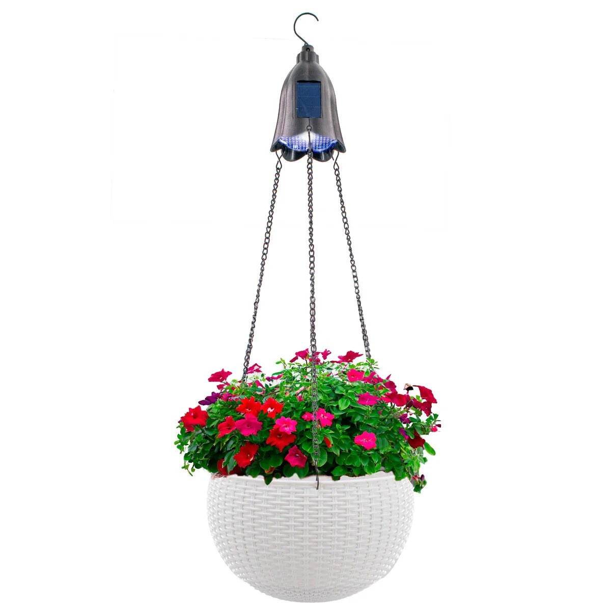 Solar Hanging Planter w/ LED Light Self-Watering Outdoor Flower Basket Hanger