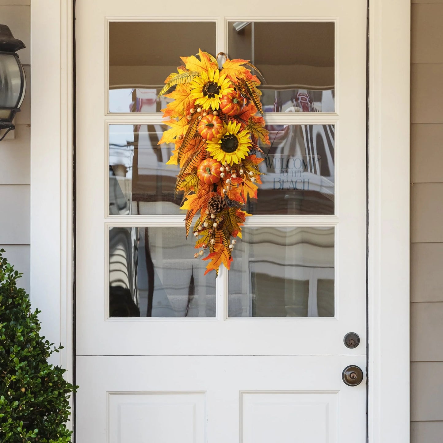 Glitzhome 26"H Fall Sunflower Pumpkin Lotus Leaf Teardrop Swag for Thanksgiving