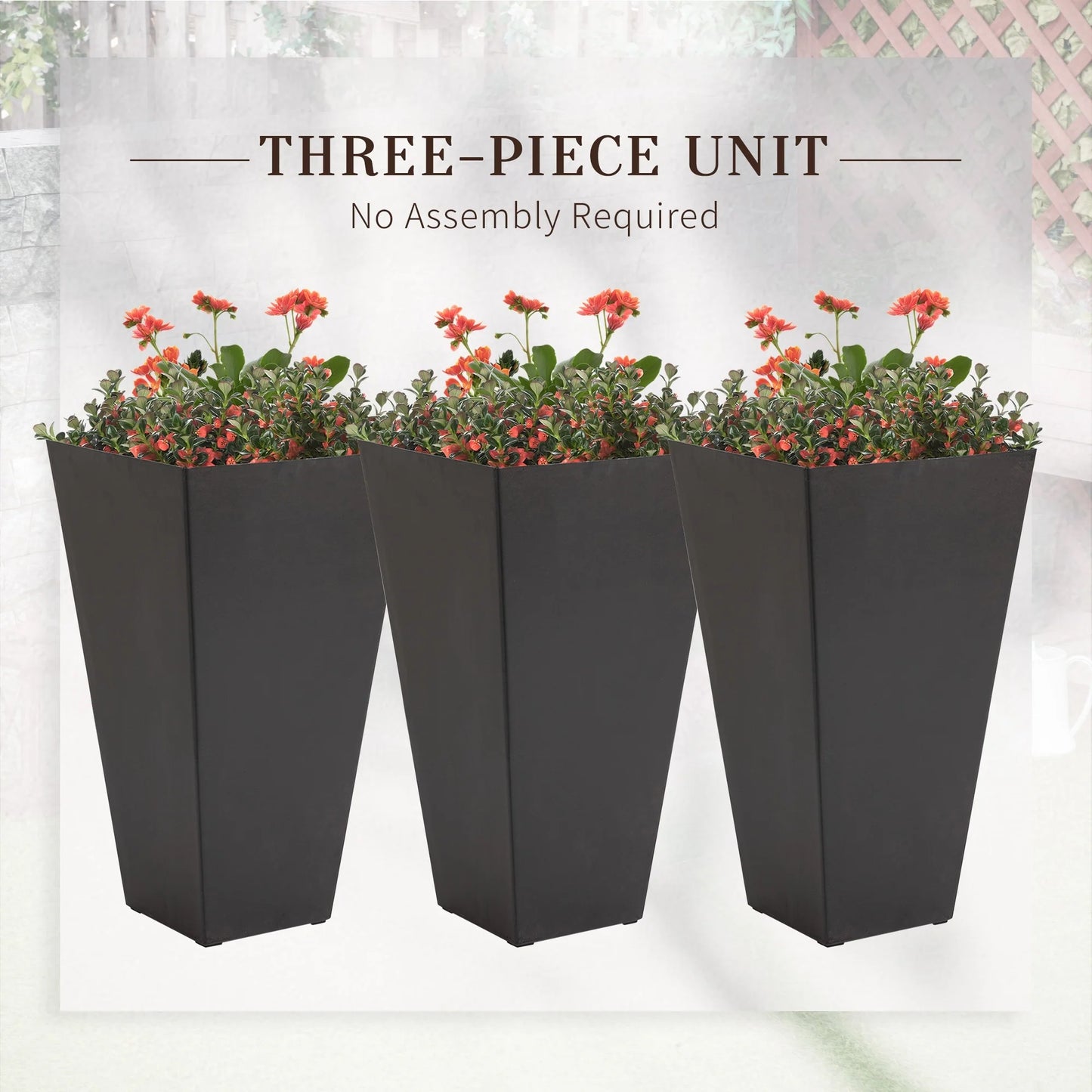Outsunny 28" Tall Plastic Flower Pot, Set of 3, Large Outdoor & Indoor Plastic Garden Planters, for Entryway, Patio, Yard