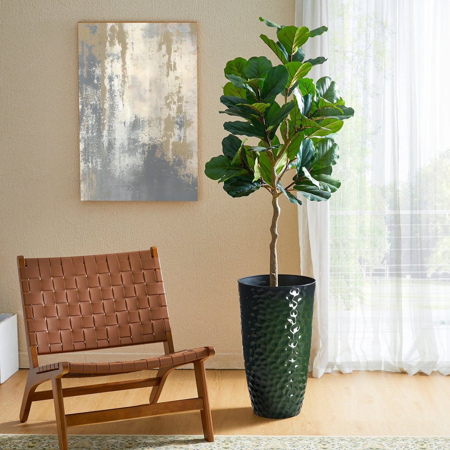 Glitzhome 23.75"H Set of 2 Oversized Eco-Friendly PP and Stone Honeycomb Textured Blue/Green/Red Tall Plastic Planter