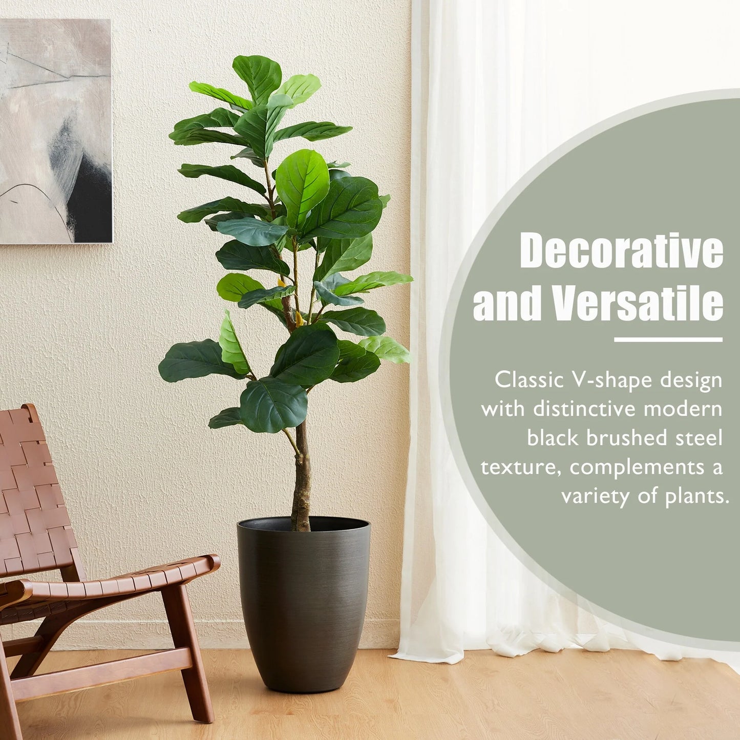 Glitzhome 16.75"H Set of 2 Oversized Eco-Friendly PE/Resin Faux Ceramic Tall Plastic Planter Porch Pot
