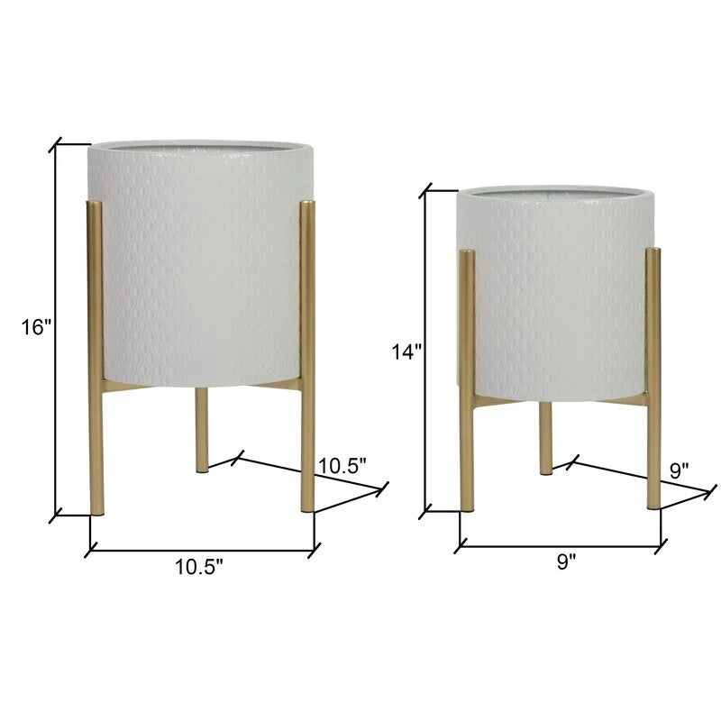 Gianna Modern White Indoor Metal Planters with Gold Legs(Set of 2)