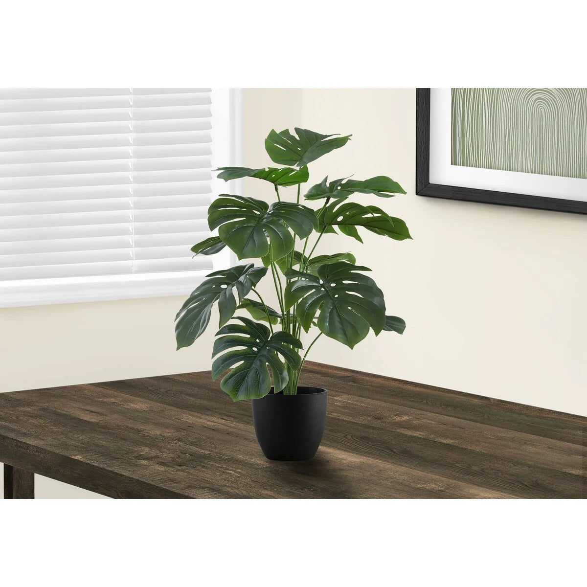 Artificial Plant, 24" Tall, Monstera, Indoor, Faux, Fake, Table, Greenery, Potted, Real Touch, Decorative, Green Leaves