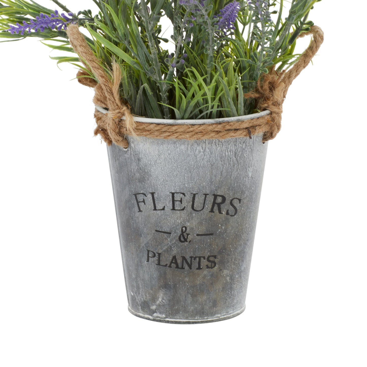 Faux Foliage English Lavender Artificial Plant with Realistic Leaves and Gray Metal Pot - Green - Roche River Decor