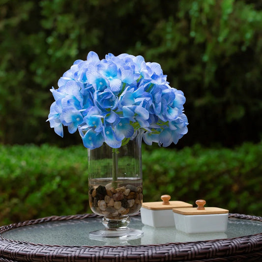 Real Touch Hydrangea Flower in Clear Glass Vase with Acrylic Water for Home Office Wedding Decoration