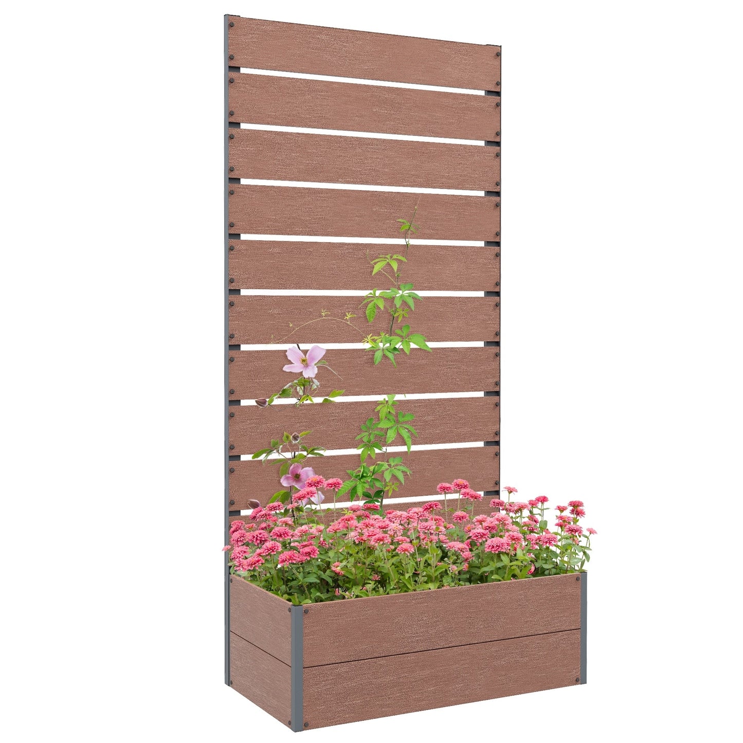 Outsunny Raised Garden Bed with Trellis for Climbing Plants, Planter Box with Drainage Gap, Freestanding Trellis Planter