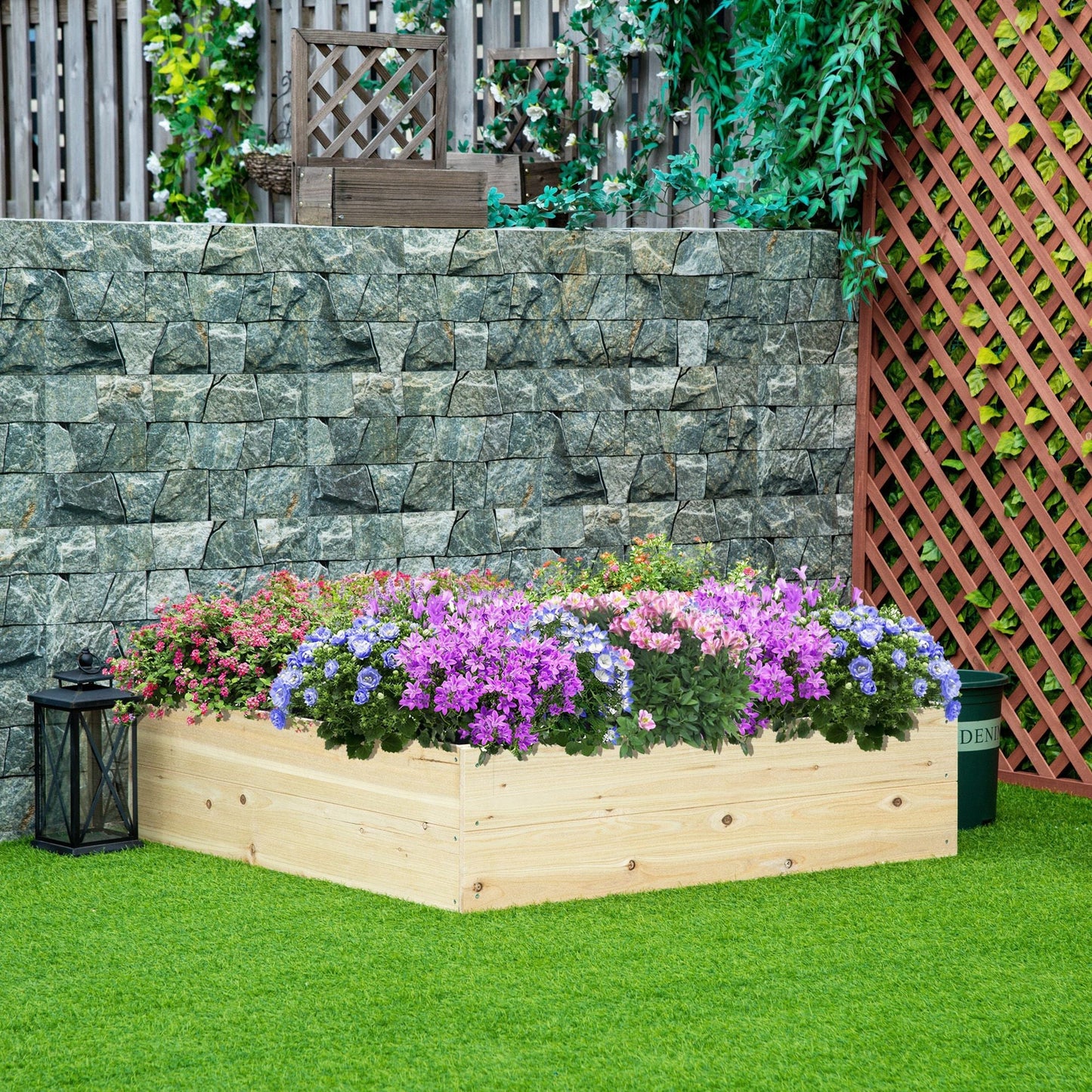 Outsunny 46'' x 46'' Raised Garden Bed Elevated Wooden Planter Box for Backyard, Patio to Grow Vegetables, Herbs, and Flowers