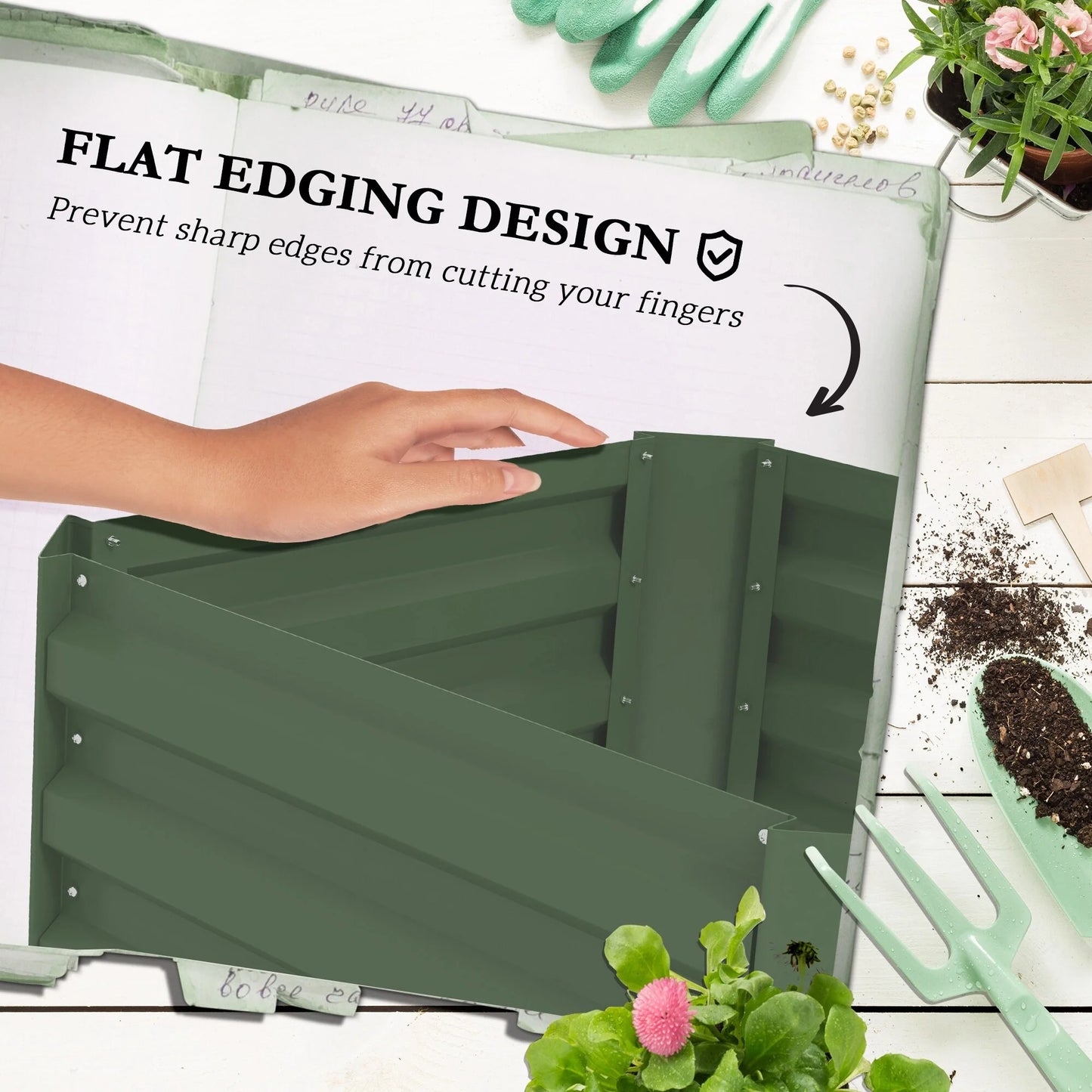 Outsunny Galvanized Raised Garden Bed, 24" x 24" x 11.75" Outdoor Planter Box with Trellis Tomato Cage and Open Bottom