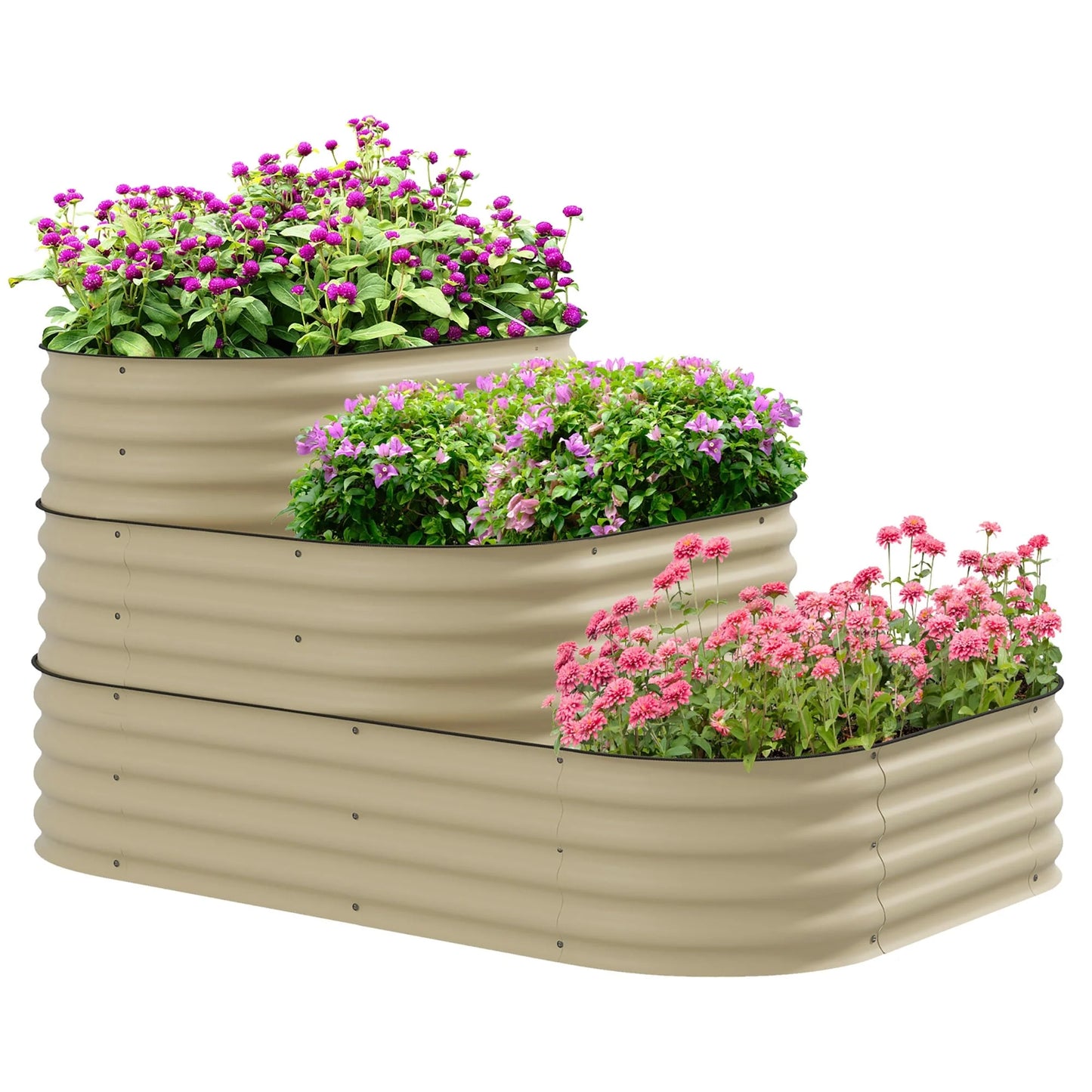 Outsunny 3-Tier Galvanized Steel Raised Garden Bed Kit, 62.25" x 43" x 32.25", 3 Combining Planter Boxes