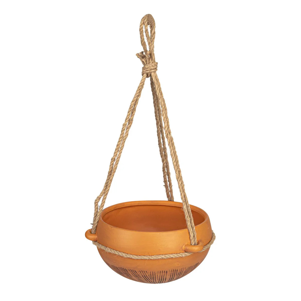 Hanging Stoneware Planter with Cotton Hanger - 9.7"L x 9.7"W x 5.1"H