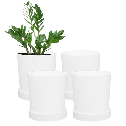4-Pack Plant Pots, Plastic Pots with Drainage Holes